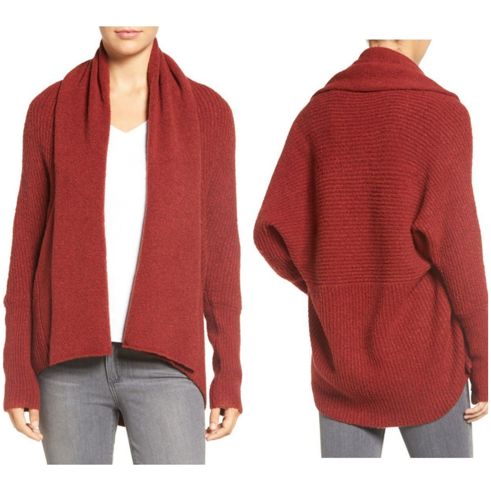 Chelsea28 burgundy wool dolman sleeve cardigan